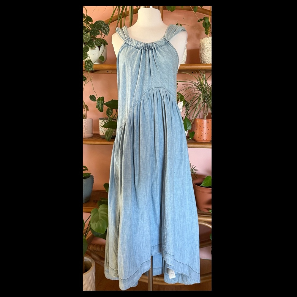Free People Tala Denim Midi Maxi Asymmetrical Dress NWT Size XS Blue - Picture 2 of 9